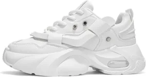 PU Leather Y2K Chunky Hidden Wedge Sneakers for Women Nonslip Thick Sole Platform Shoes for Walking Work Daily Wear Casual Versatile White Shoes