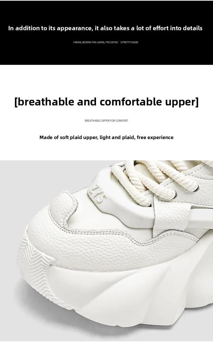PU Leather Y2K Chunky Hidden Wedge Sneakers for Women Nonslip Thick Sole Platform Shoes for Walking Work Daily Wear Casual Versatile White Shoes