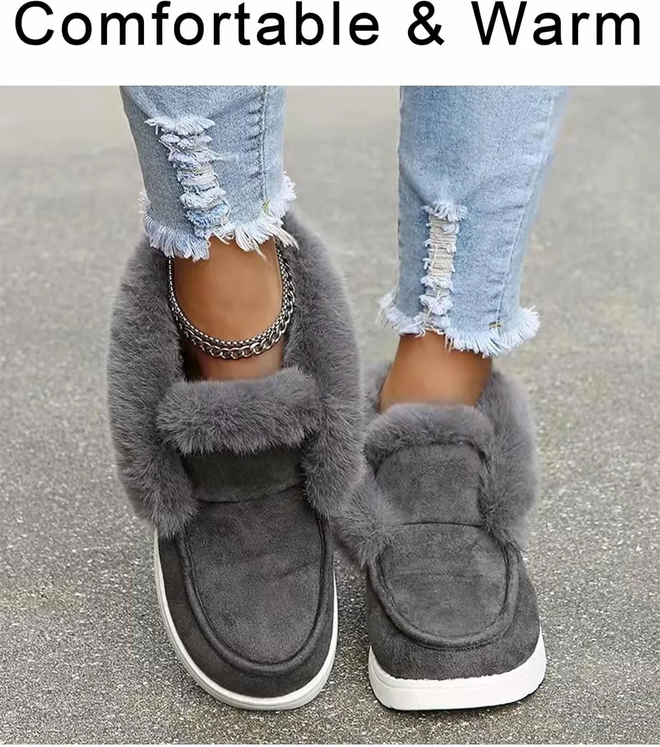 Pubyfun Senior Comfy Winter Ankle Boots Women, Ladies Warm And Comfy Casual Snow Boots for Women, Slip on Boots
