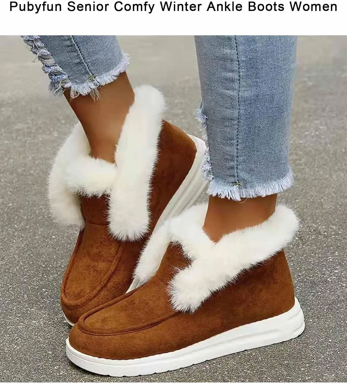 Pubyfun Senior Comfy Winter Ankle Boots Women, Ladies Warm And Comfy Casual Snow Boots for Women, Slip on Boots