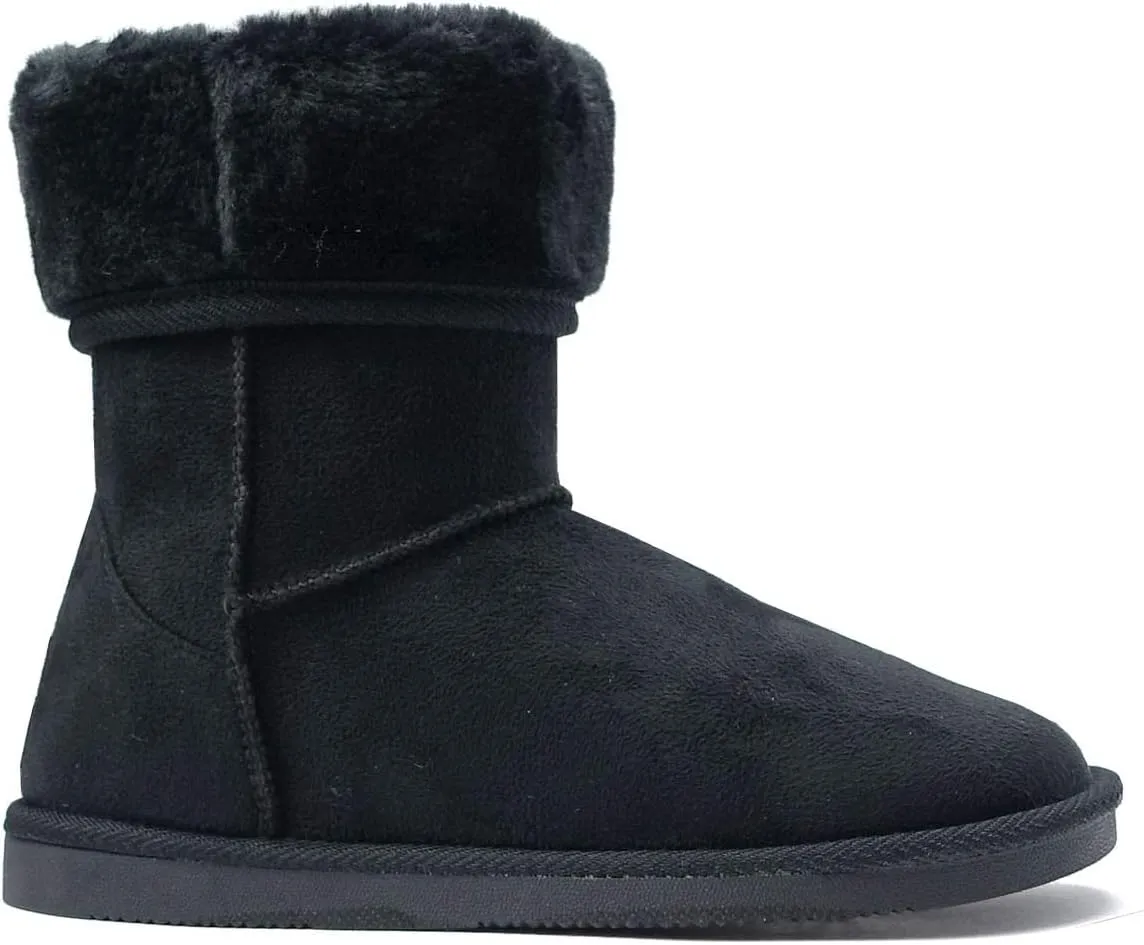 REDVOLUTION Women's Suede Faux Fur Mid-Calf Classic Winter Boots Rubber Sole