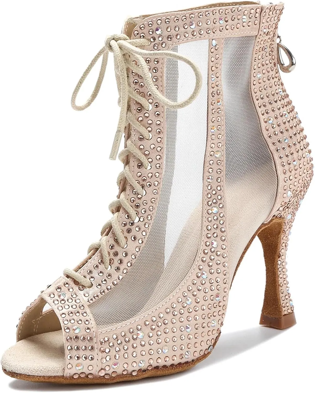 Rhinestone Ballroom Boots - Sexy Mesh Heels for Pole Dance (9CM/3.54")