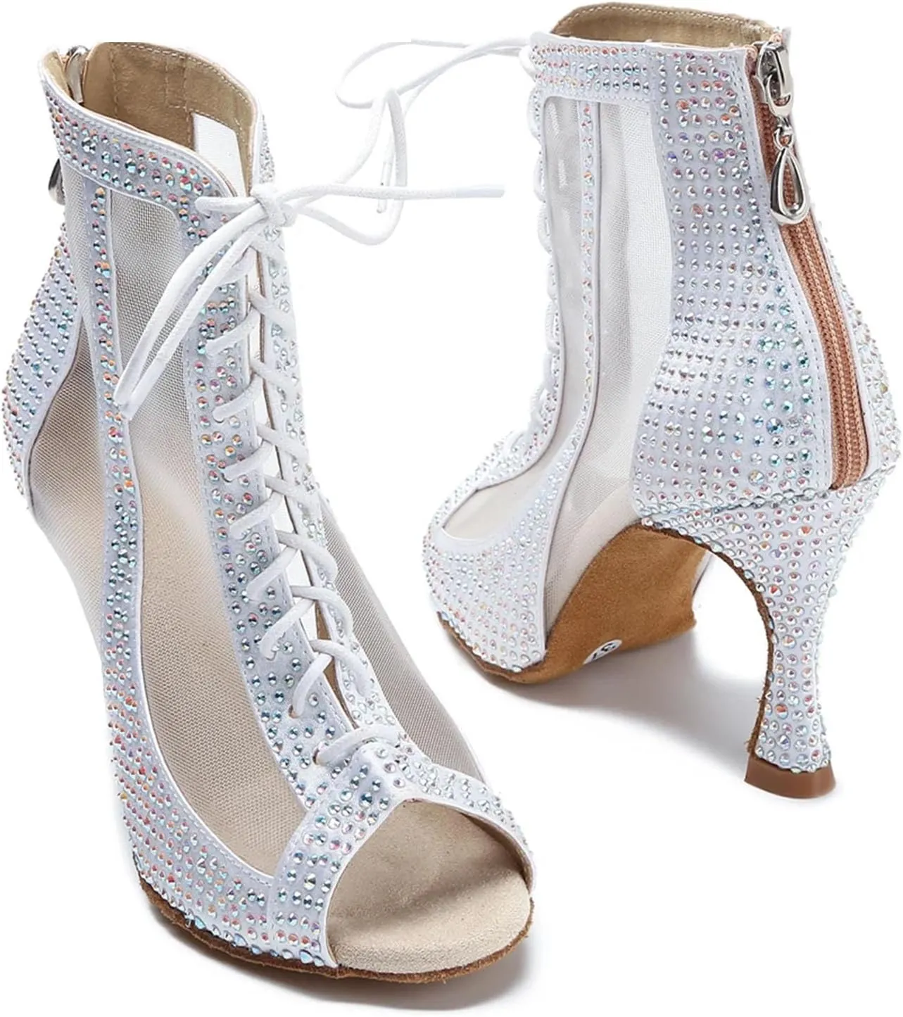 Rhinestone Ballroom Boots - Sexy Mesh Heels for Pole Dance (9CM/3.54")