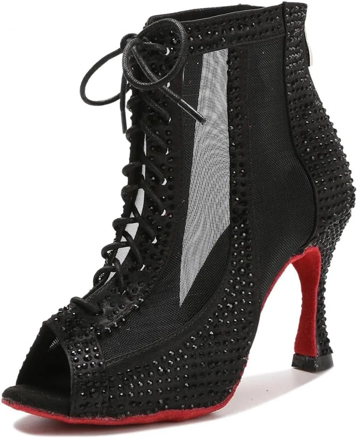 Rhinestone Ballroom Boots - Sexy Mesh Heels for Pole Dance (9CM/3.54")
