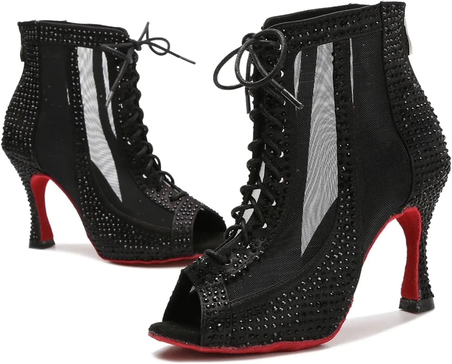 Rhinestone Ballroom Boots - Sexy Mesh Heels for Pole Dance (9CM/3.54")
