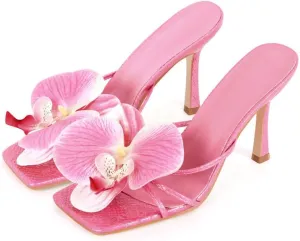 Richealnana Women's Clear Square Toe Sandals Stiletto Heel Slip On Mules Shoes