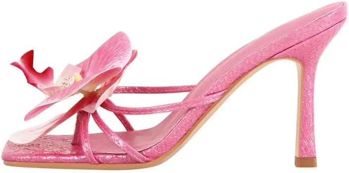 Richealnana Women's Clear Square Toe Sandals Stiletto Heel Slip On Mules Shoes