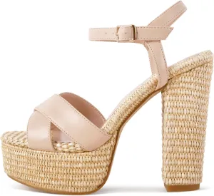 richealnini Espadrilles Platform Heels Sandals for Women Ankle Buckle Strap Block High Heels Casual Wedding Party Dress Shoes