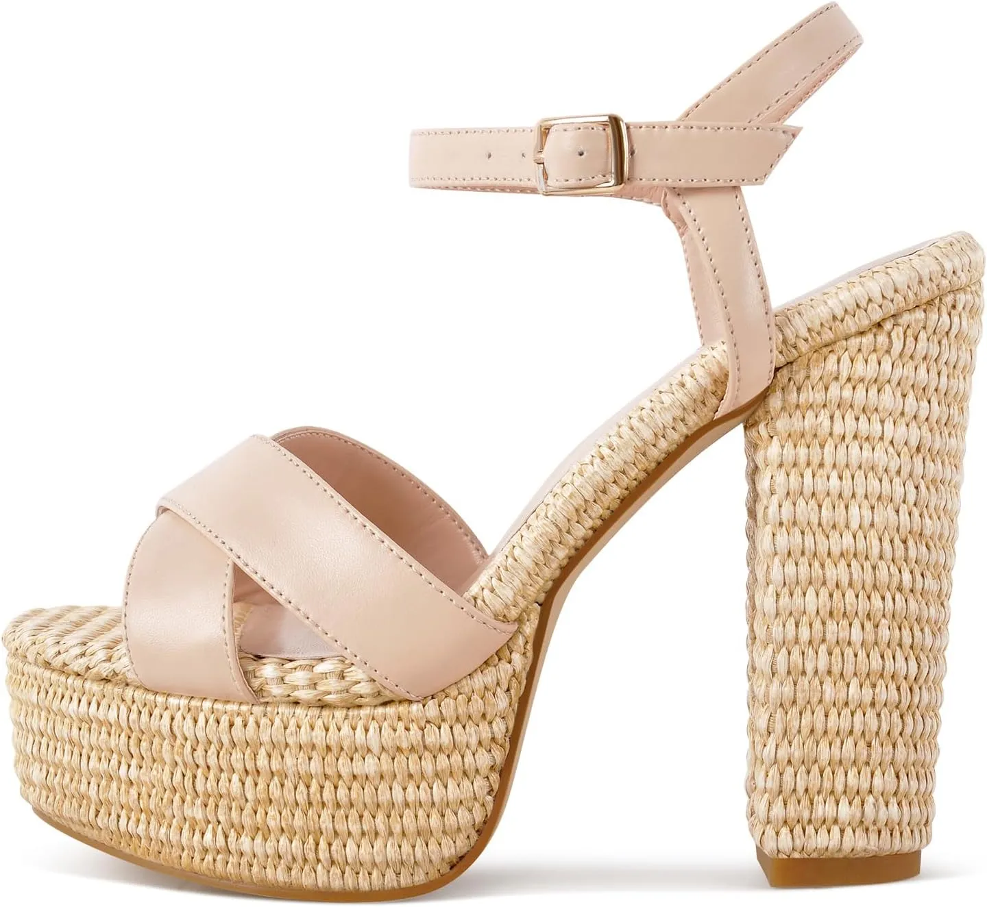 richealnini Espadrilles Platform Heels Sandals for Women Ankle Buckle Strap Block High Heels Casual Wedding Party Dress Shoes