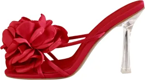 richealnini Floral Heels Sandals for Women Slip On Clear Heels Square Toe Stilettos