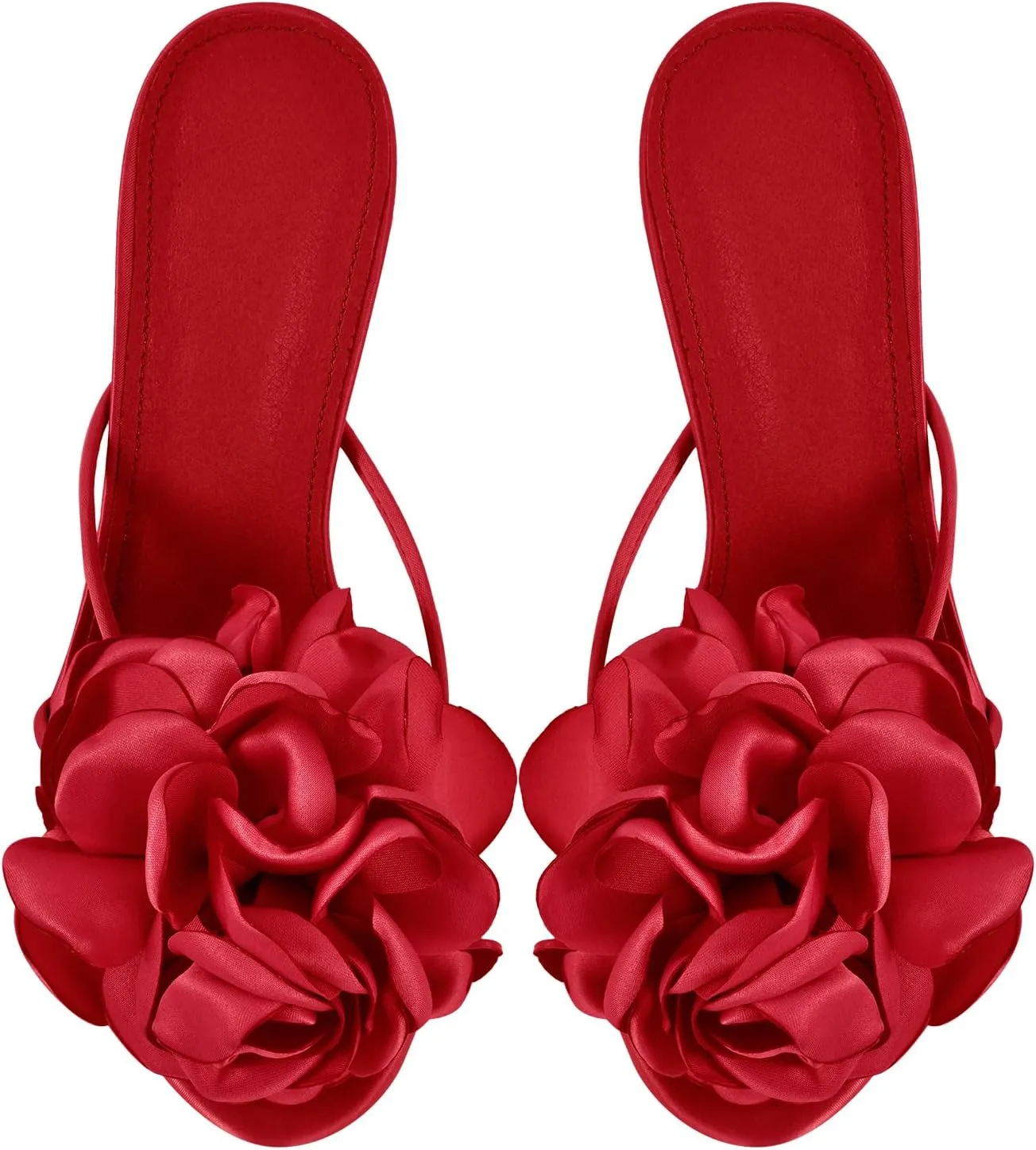 richealnini Floral Heels Sandals for Women Slip On Clear Heels Square Toe Stilettos