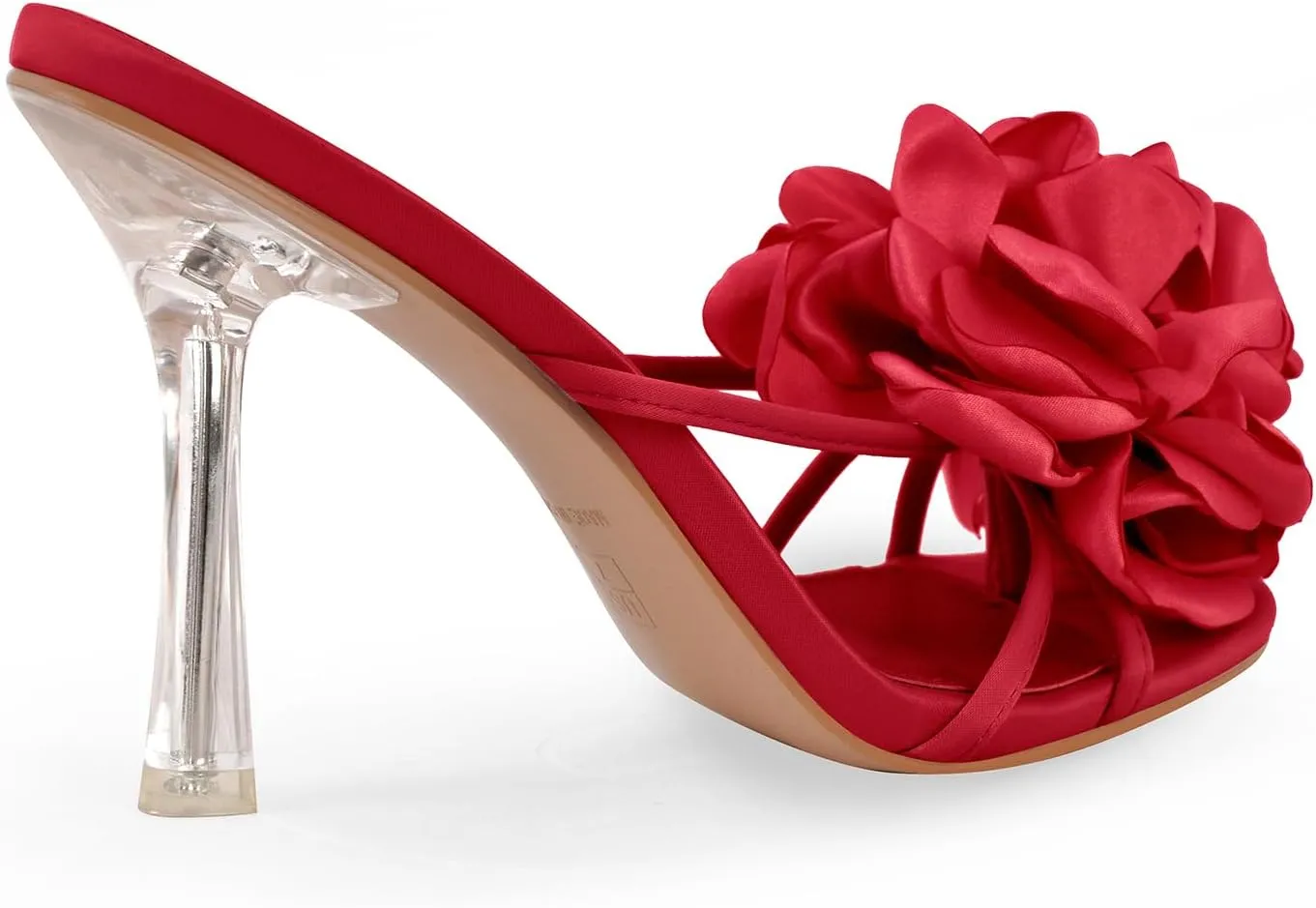 richealnini Floral Heels Sandals for Women Slip On Clear Heels Square Toe Stilettos