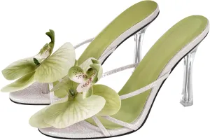 richealnini Orchid Heels for Women Slip On Clear Heels