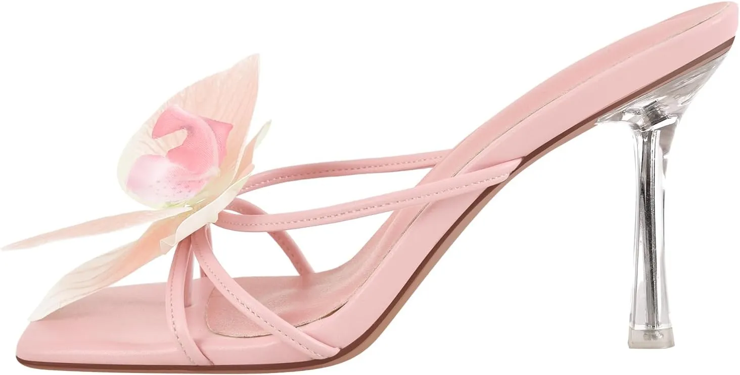 richealnini Orchid Heels for Women Slip On Clear Heels