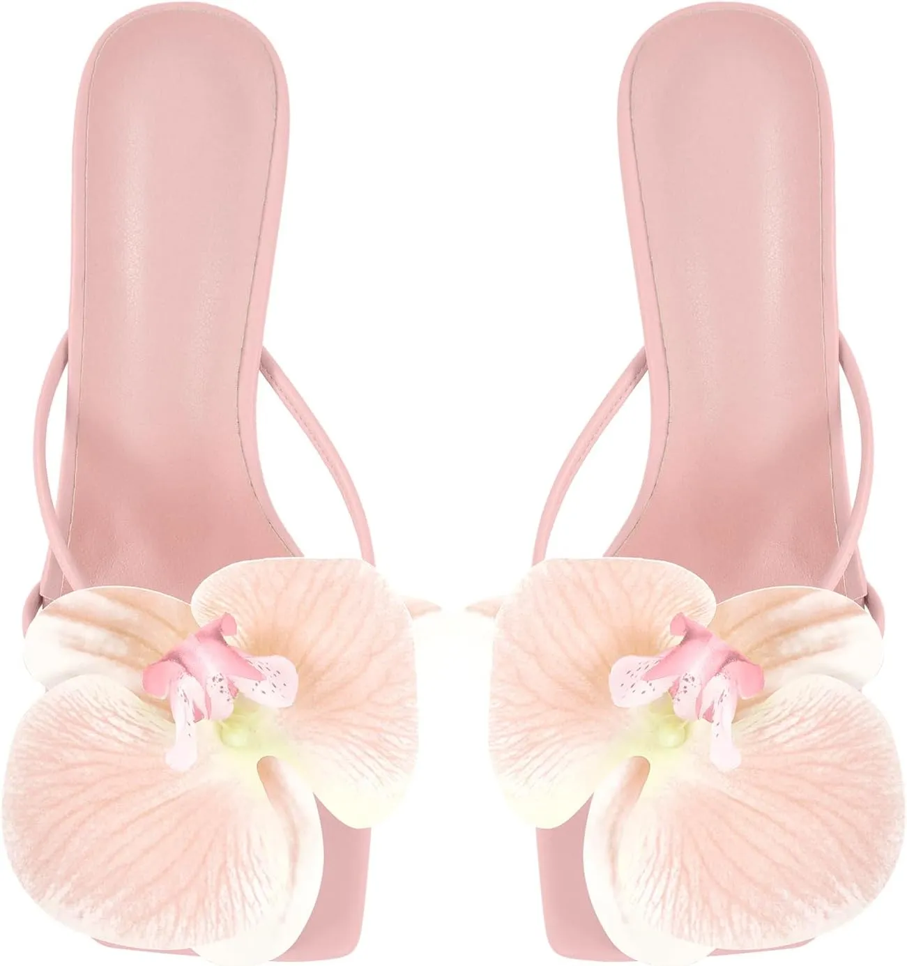 richealnini Orchid Heels for Women Slip On Clear Heels