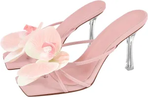 richealnini Orchid Heels for Women Slip On Clear Heels