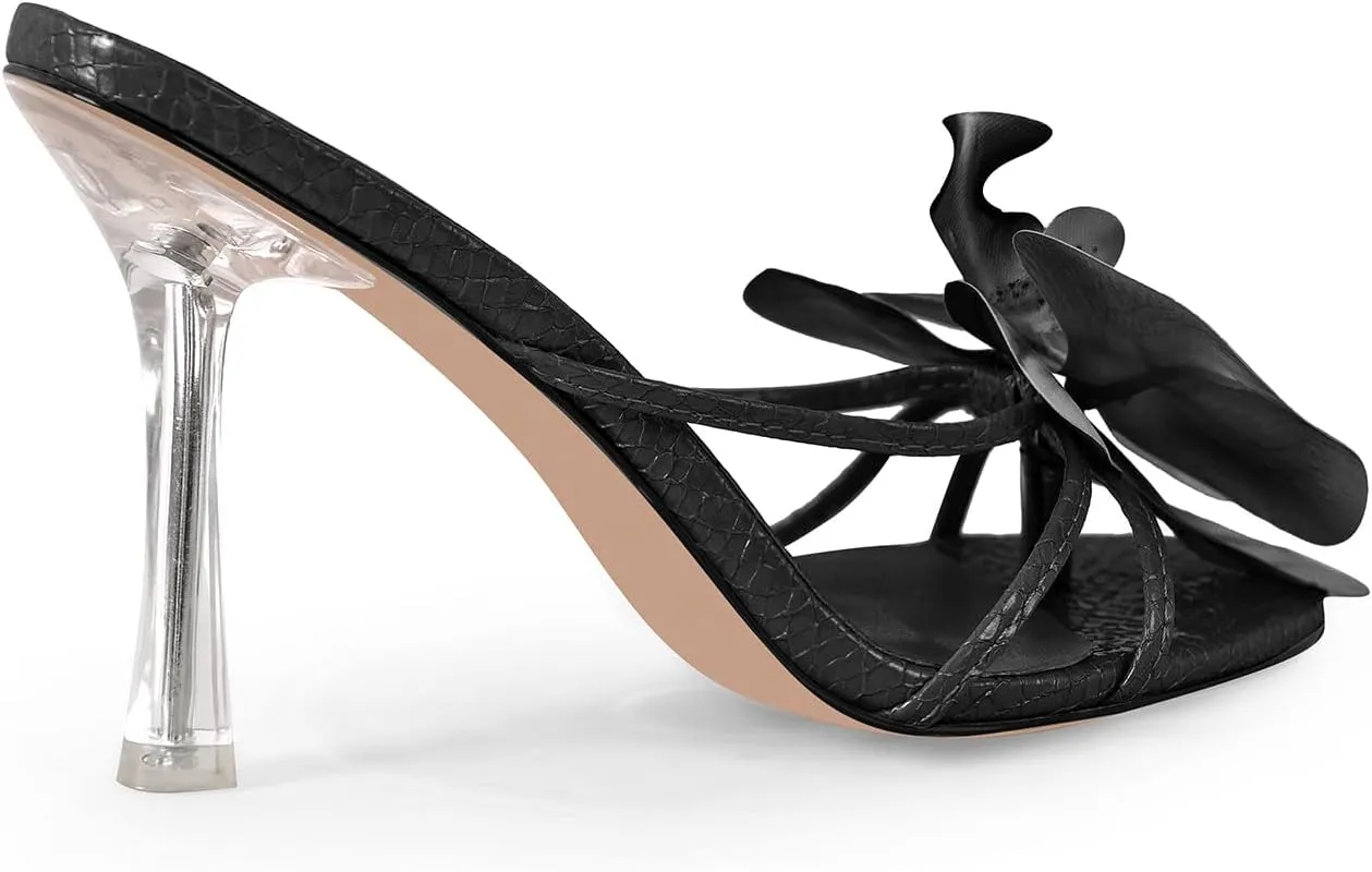 richealnini Orchid Heels for Women Slip On Clear Heels