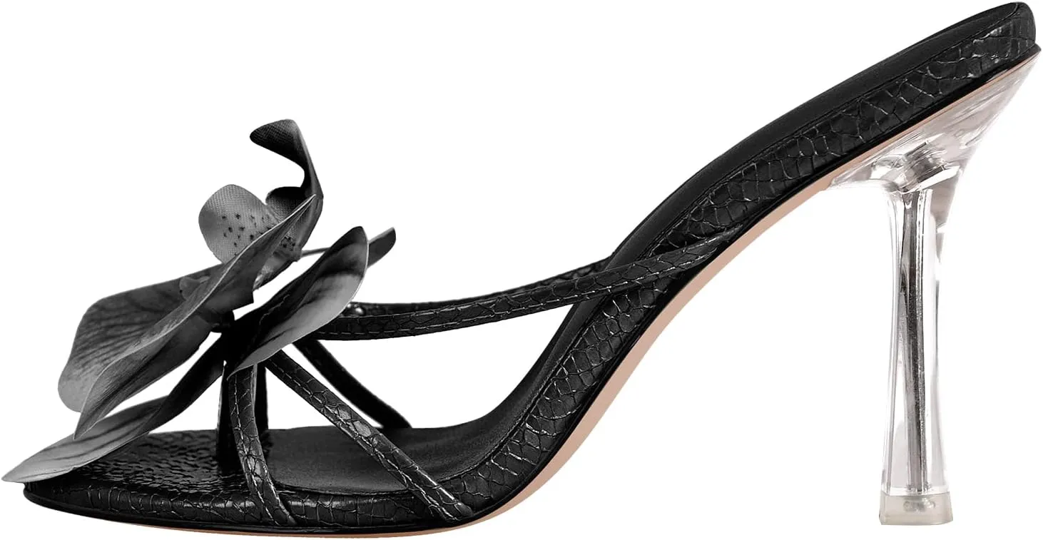 richealnini Orchid Heels for Women Slip On Clear Heels
