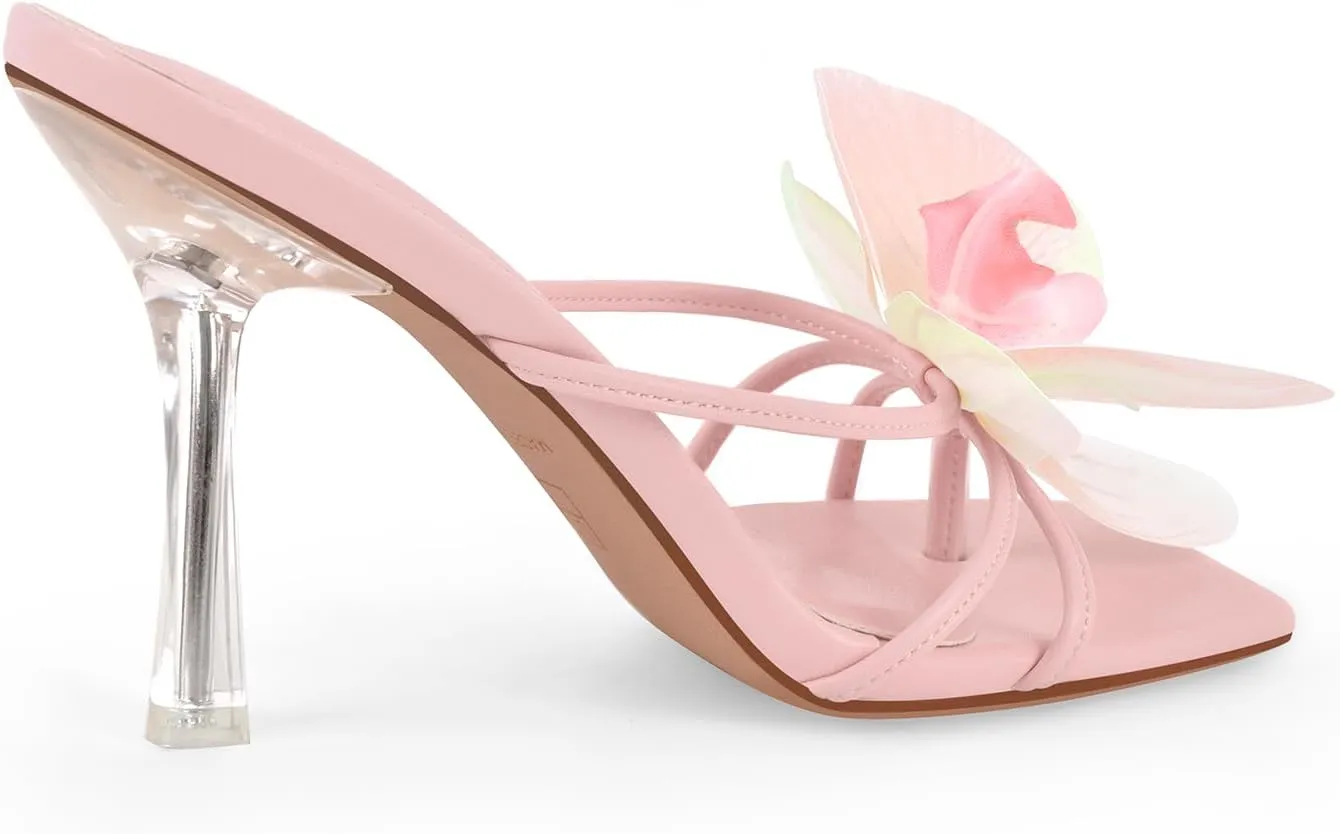 richealnini Orchid Heels for Women Slip On Clear Heels