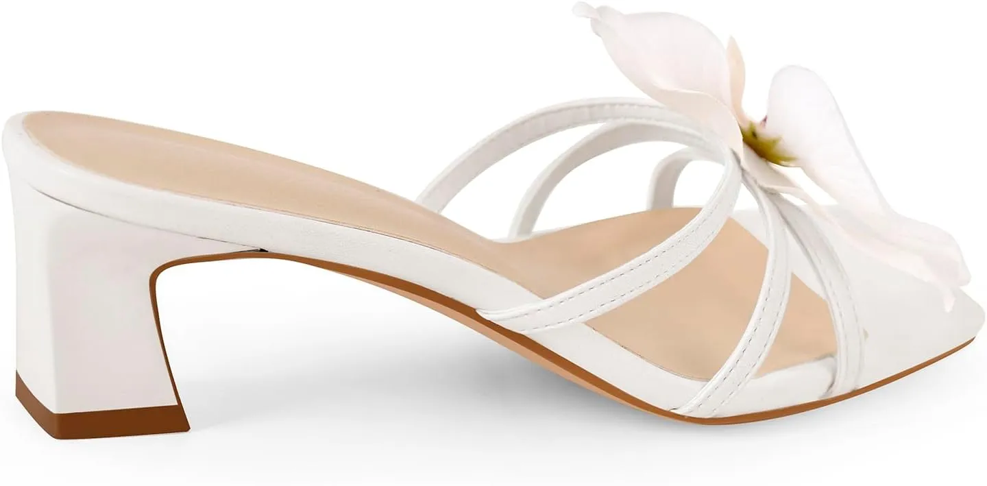 richealnini Orchid Heels for Women Slip On Floral Block Heels