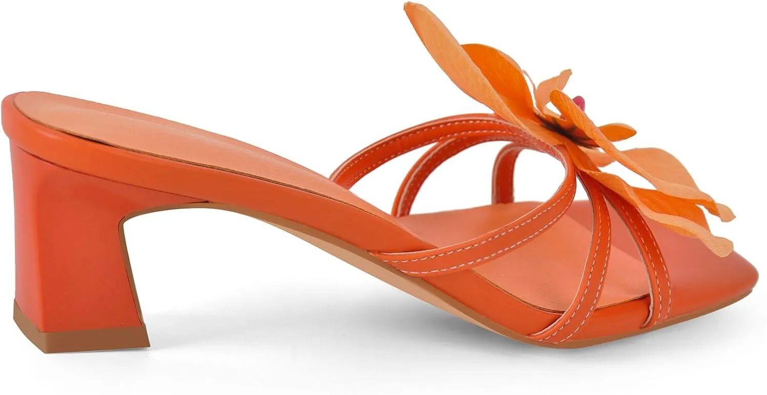 richealnini Orchid Heels for Women Slip On Floral Block Heels