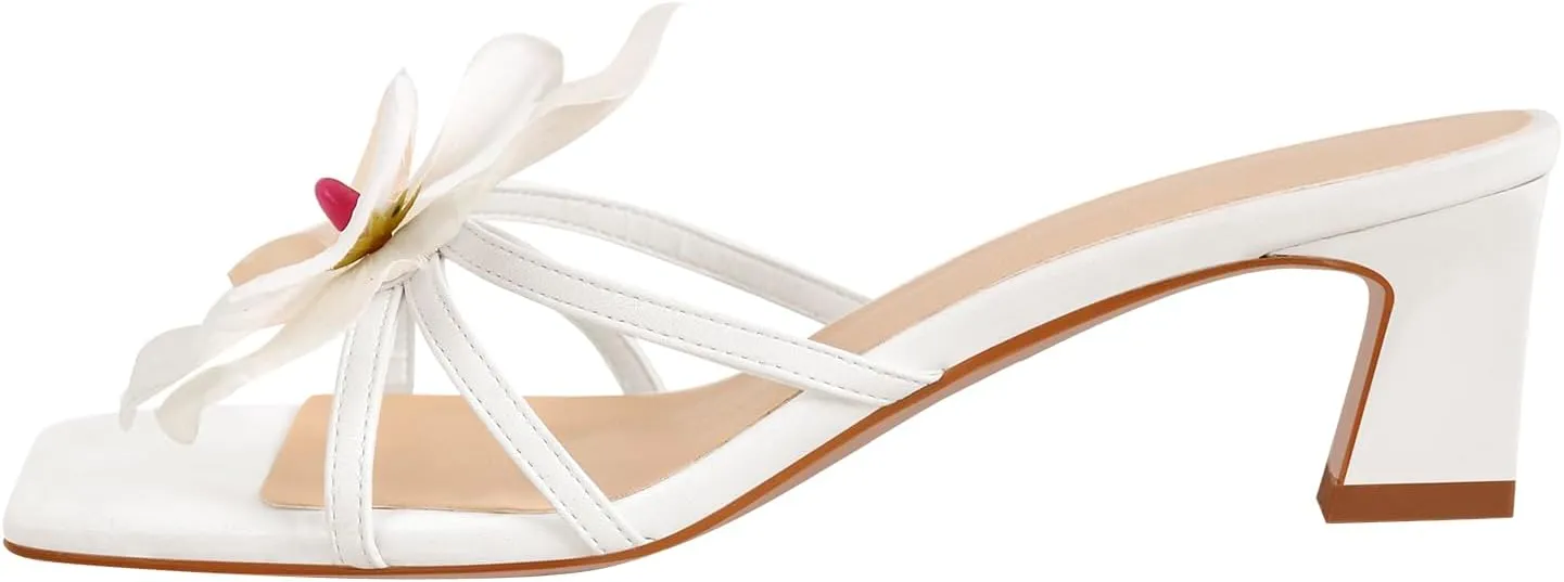 richealnini Orchid Heels for Women Slip On Floral Block Heels