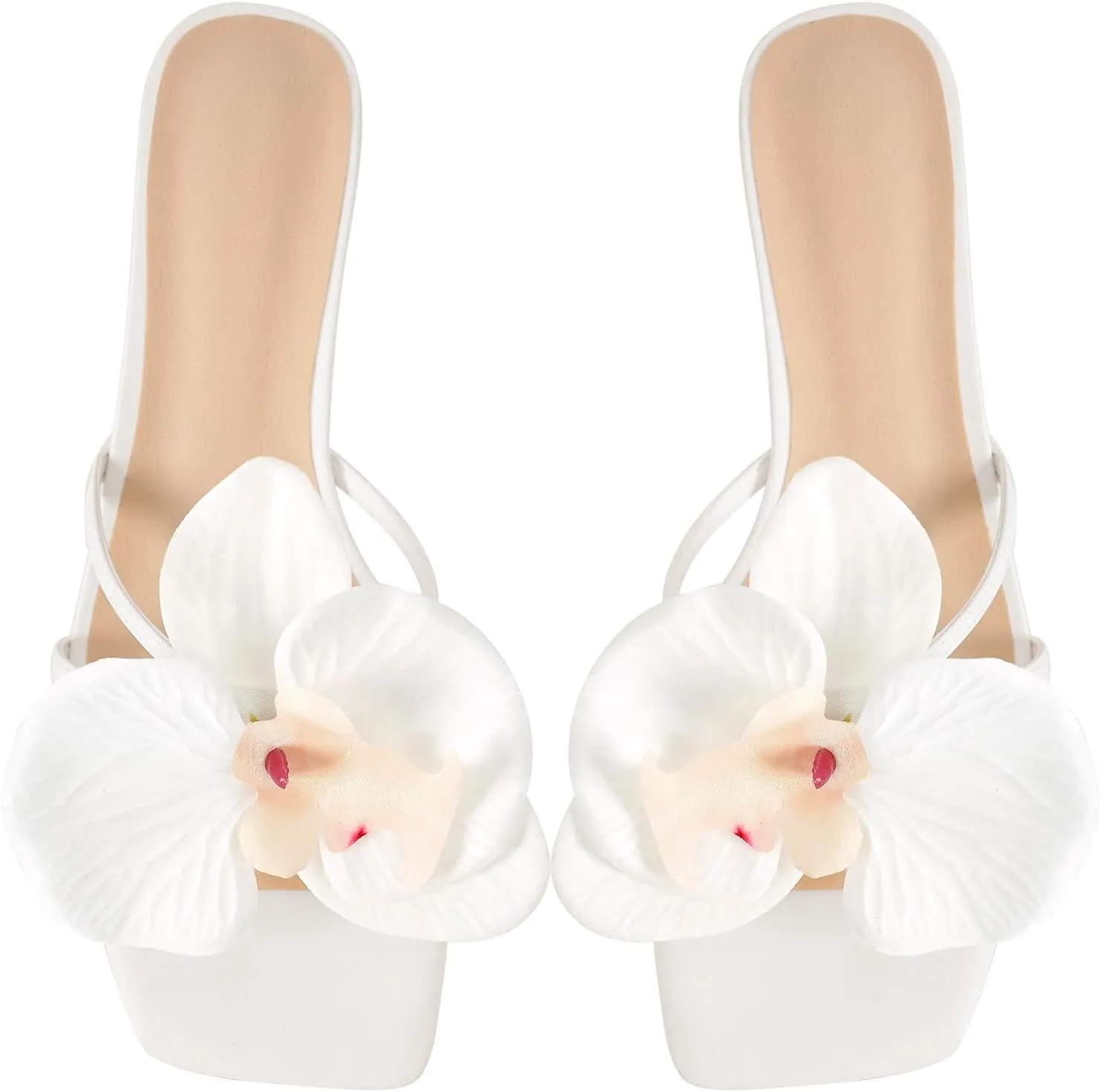 richealnini Orchid Heels for Women Slip On Floral Block Heels