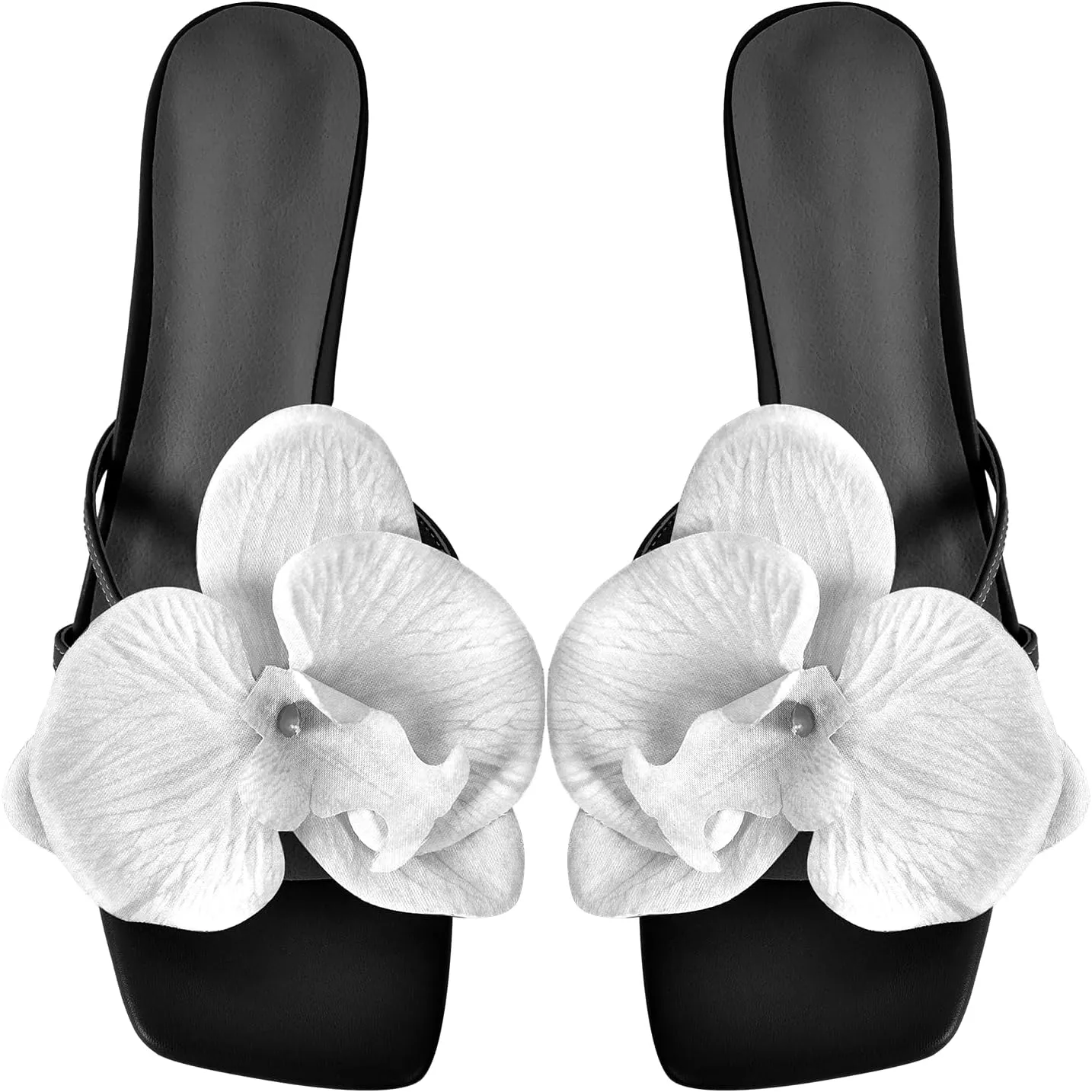 richealnini Orchid Heels for Women Slip On Floral Block Heels