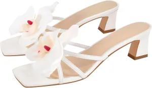 richealnini Orchid Heels for Women Slip On Floral Block Heels