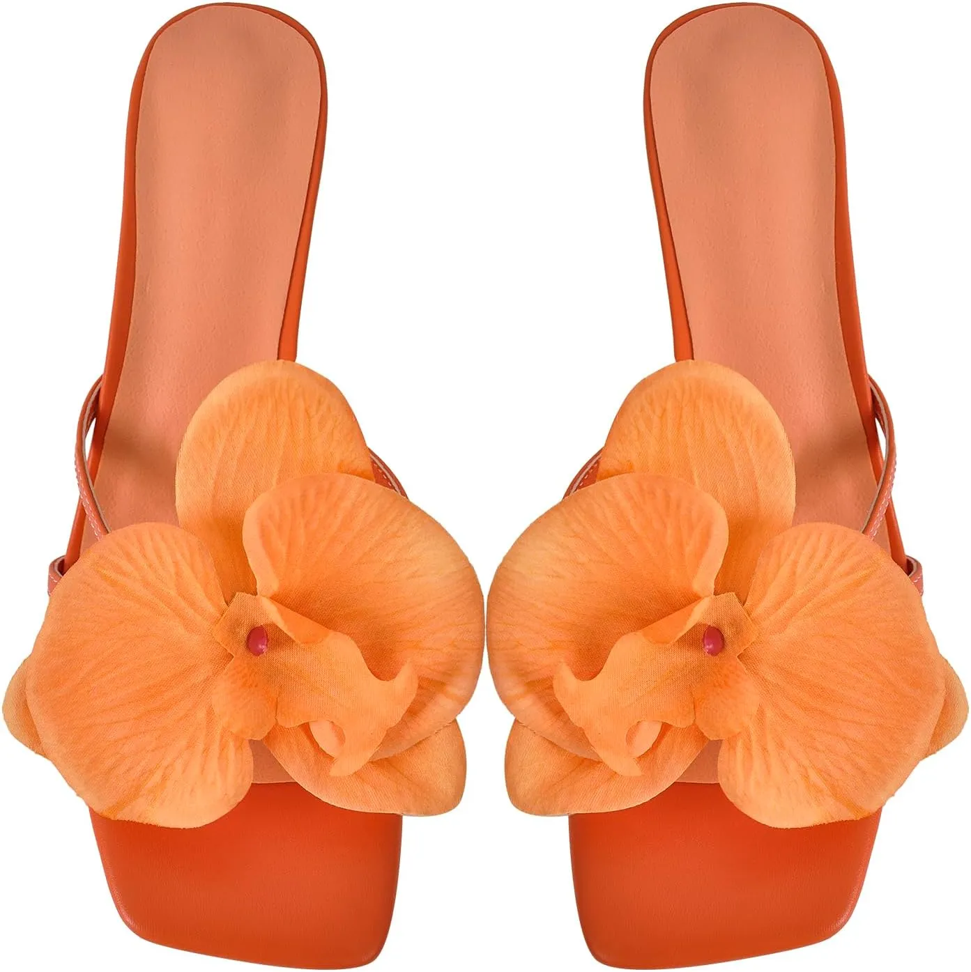 richealnini Orchid Heels for Women Slip On Floral Block Heels