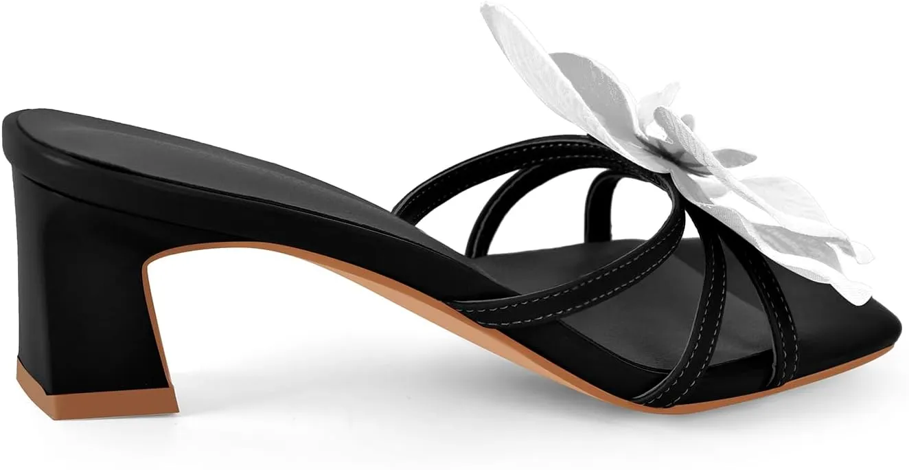 richealnini Orchid Heels for Women Slip On Floral Block Heels