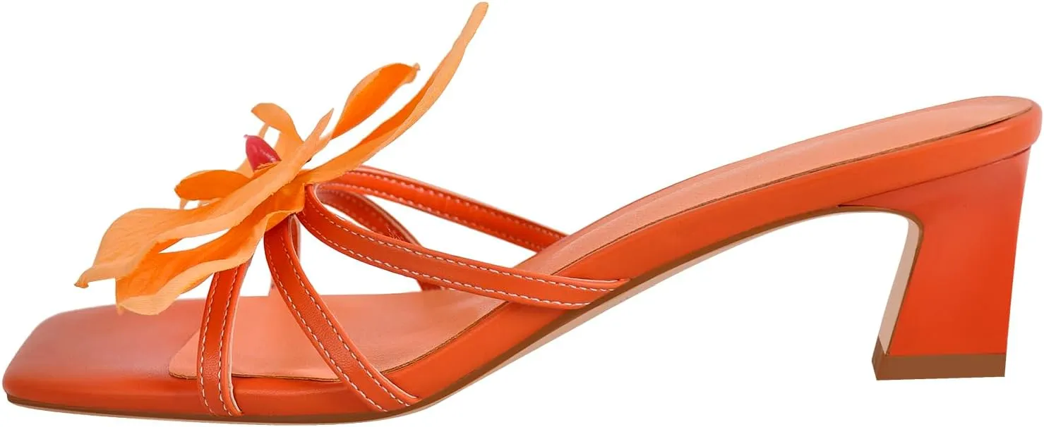 richealnini Orchid Heels for Women Slip On Floral Block Heels