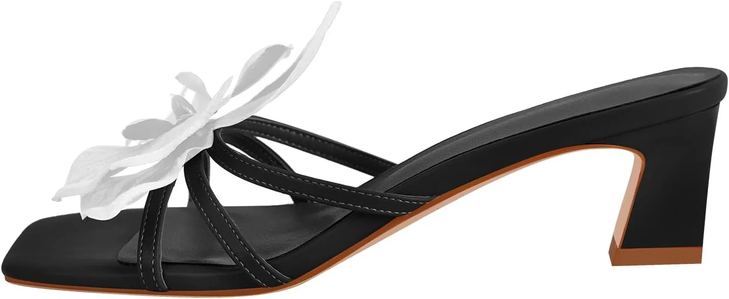 richealnini Orchid Heels for Women Slip On Floral Block Heels