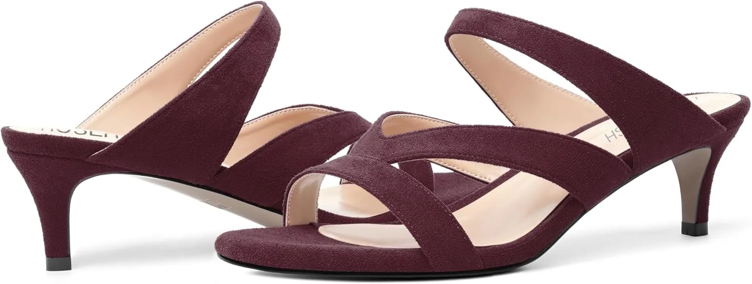 ROSERWISH Womens Slip On Party Suede Casual Fashion Open Toe Kitten Low Heel Heeled Sandals 2 Inch