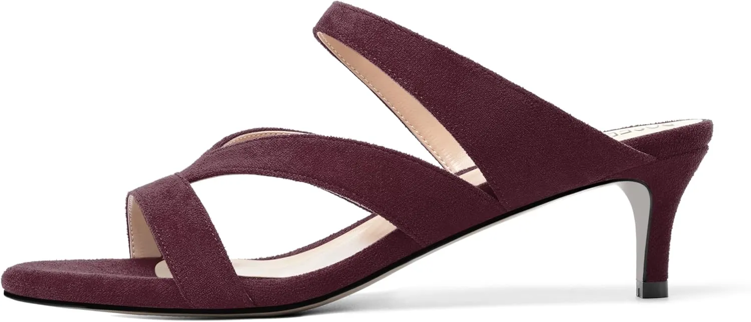ROSERWISH Womens Slip On Party Suede Casual Fashion Open Toe Kitten Low Heel Heeled Sandals 2 Inch