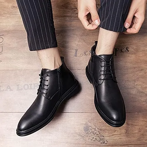 Round Toe Boots For Men Burnished Toe Side Zip Cowhide Leather Waterproof Anti-slip Dress Classic