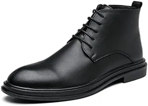 Round Toe Boots For Men Burnished Toe Side Zip Cowhide Leather Waterproof Anti-slip Dress Classic