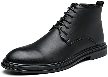 Round Toe Boots For Men Burnished Toe Side Zip Cowhide Leather Waterproof Anti-slip Dress Classic