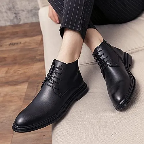 Round Toe Boots For Men Burnished Toe Side Zip Cowhide Leather Waterproof Anti-slip Dress Classic