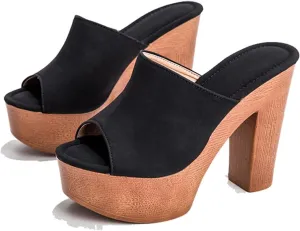 SACFOF Womens Wedge Platform Slide Sandals Peep Toe Faux Suede Dress Party Summer Wedge Slippers Shoes