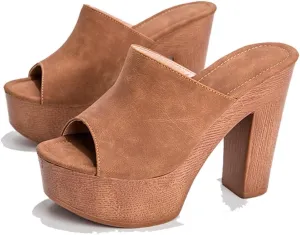 SACFOF Womens Wedge Platform Slide Sandals Peep Toe Faux Suede Dress Party Summer Wedge Slippers Shoes