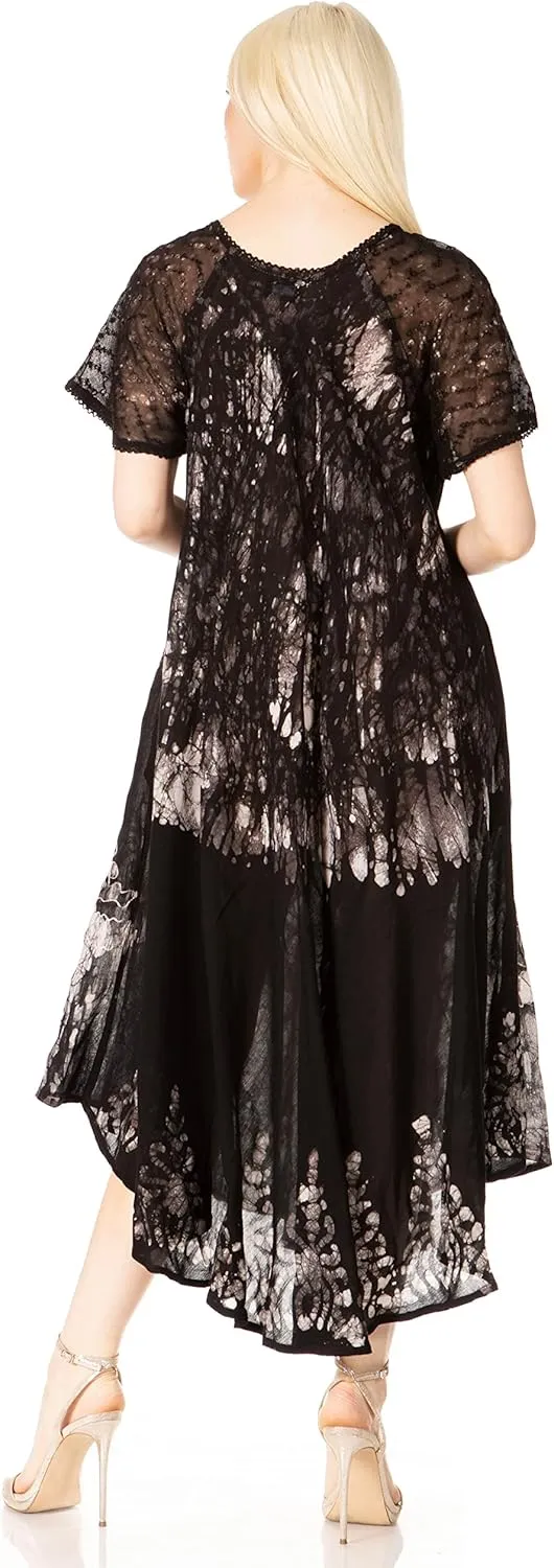 Sakkas Ronny Lace Embroidered Cap Sleeve Tie Dye Wash Caftan Dress/Cover Up