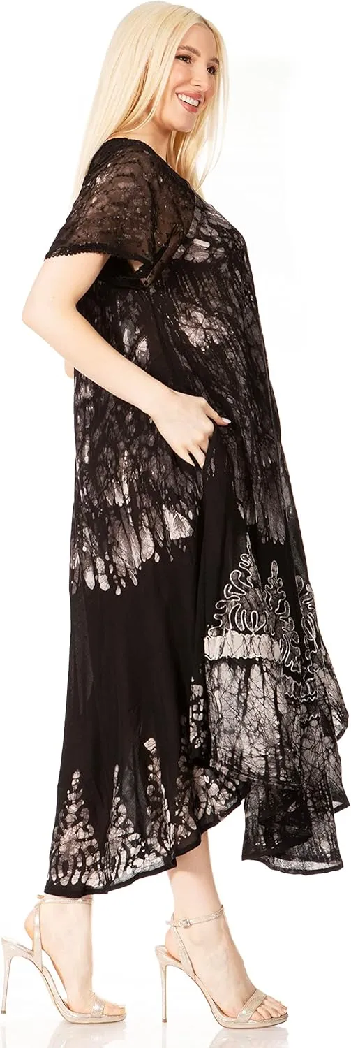 Sakkas Ronny Lace Embroidered Cap Sleeve Tie Dye Wash Caftan Dress/Cover Up