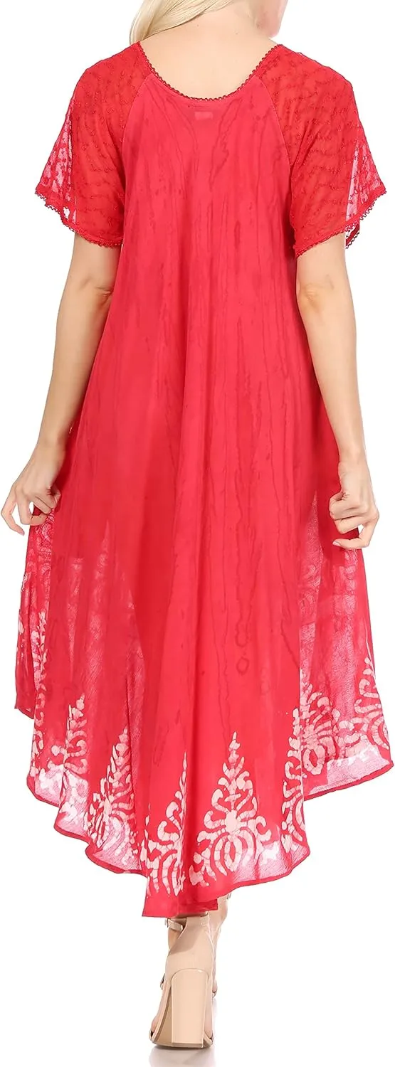 Sakkas Ronny Lace Embroidered Cap Sleeve Tie Dye Wash Caftan Dress/Cover Up