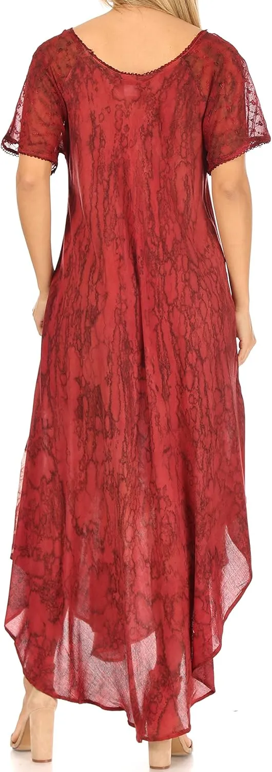 Sakkas Ronny Lace Embroidered Cap Sleeve Tie Dye Wash Caftan Dress/Cover Up