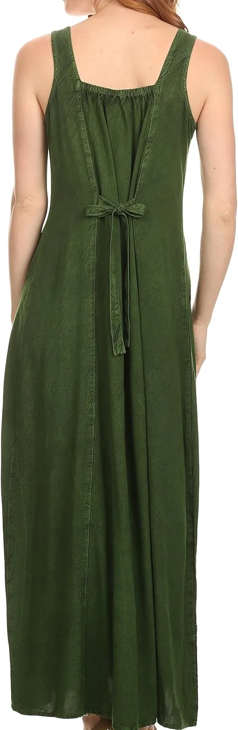 Sakkas Stella Long Tank Top Adjustable Caftan Corset Dress with Embroidery