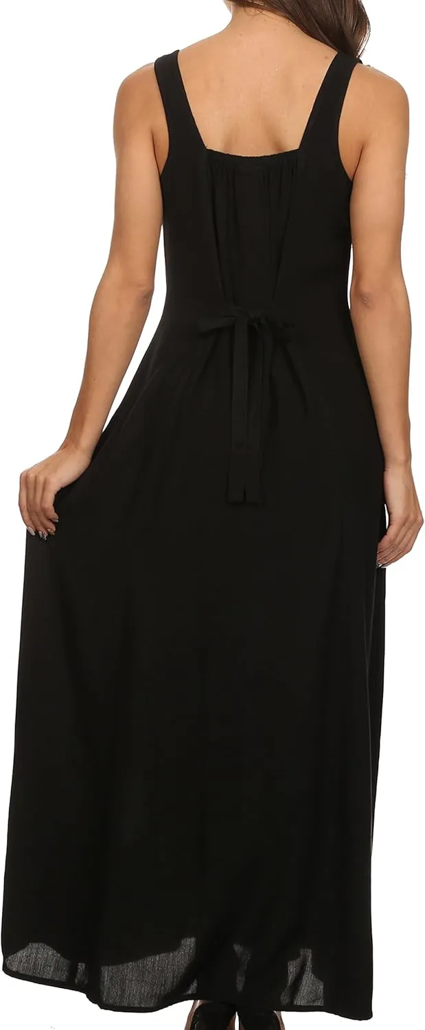 Sakkas Stella Long Tank Top Adjustable Caftan Corset Dress with Embroidery