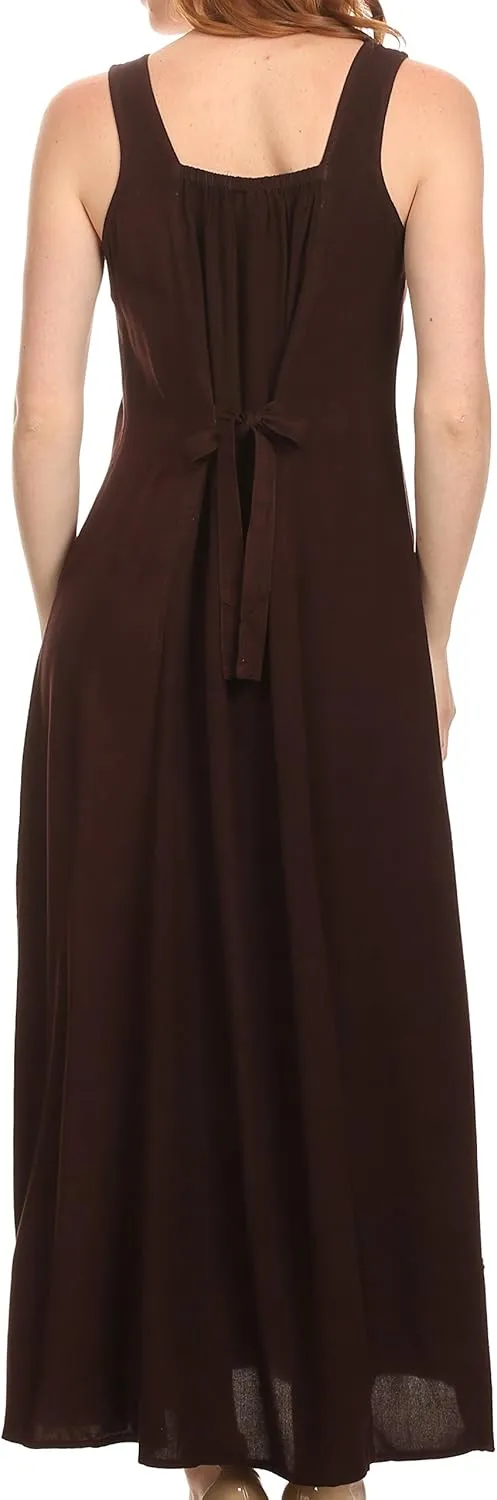 Sakkas Stella Long Tank Top Adjustable Caftan Corset Dress with Embroidery