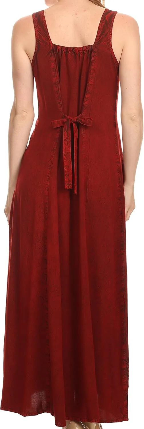 Sakkas Stella Long Tank Top Adjustable Caftan Corset Dress with Embroidery