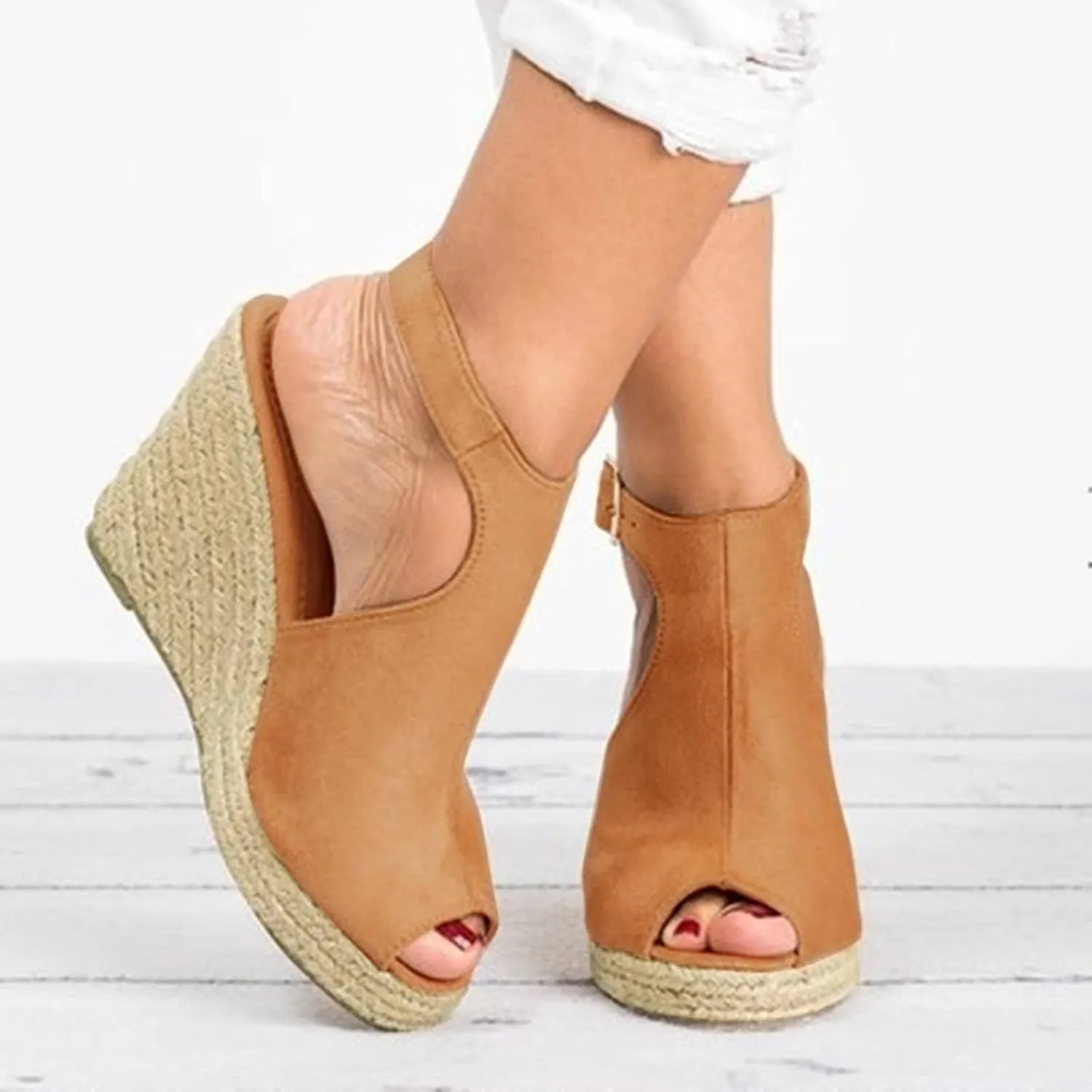 Sandals for Women Casual Summer Wedge Espadrilles Sandals Ankle Strap Open Toe Beach Boho Sandals Roman Shoes